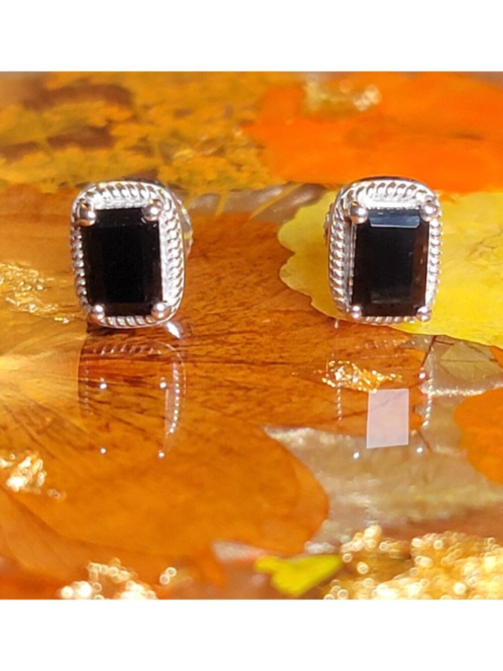 Black Onyx Emerald Cut Stud Earrings 1.2CT 925 Silver Screw Back NWT